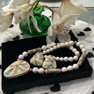 Vintage 1980s Multicolor Beaded Necklace and Earring Set